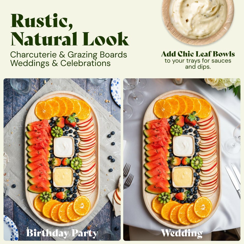 Chic Leaf صينية تقديم مستطيلة من أوراق النخيل القابلة للتحلل الطبيعي والقابلة للاستخدام لمرة واحدة بحجم 13" × 9" لمناسبات الشتاء، لوح تشاركوتيري، خدمات الطعام وحفلات الزفاف - مستلزمات الحفلات (10 قطعة) - Image 4